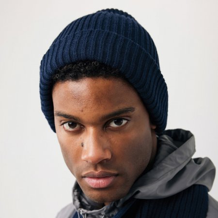 Polylana® dubbel gebreide beanie donkerblauw