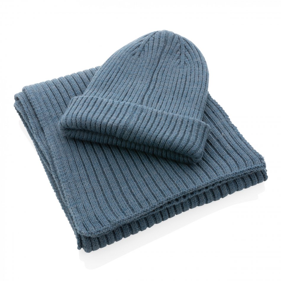 Polylana® dubbel gebreide beanie Sage blue