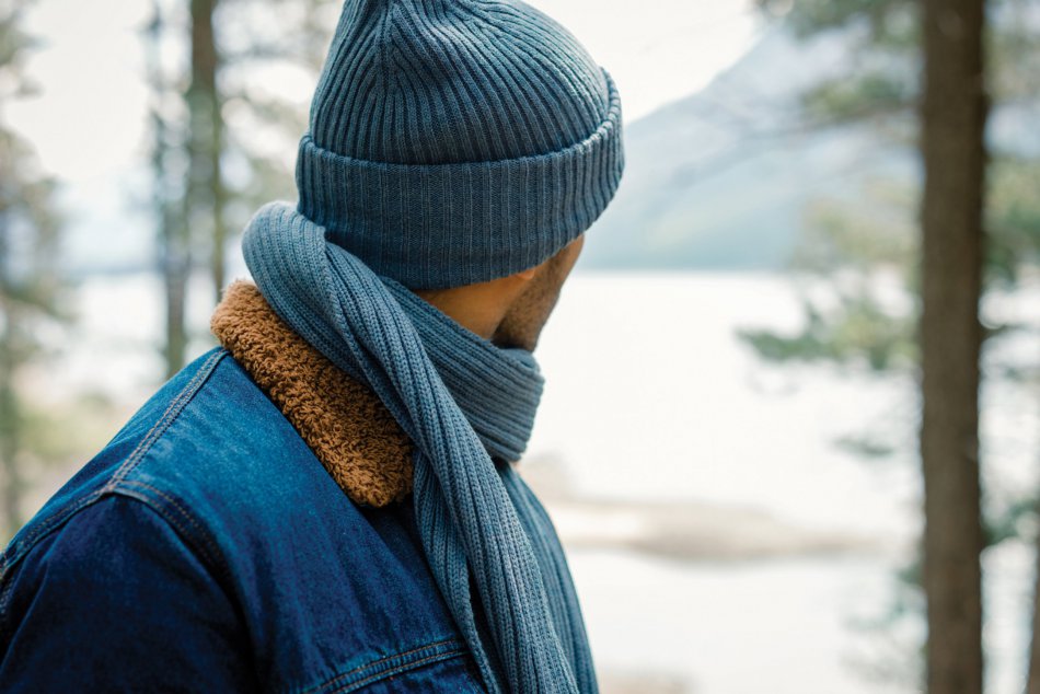 Polylana® dubbel gebreide beanie Sage blue
