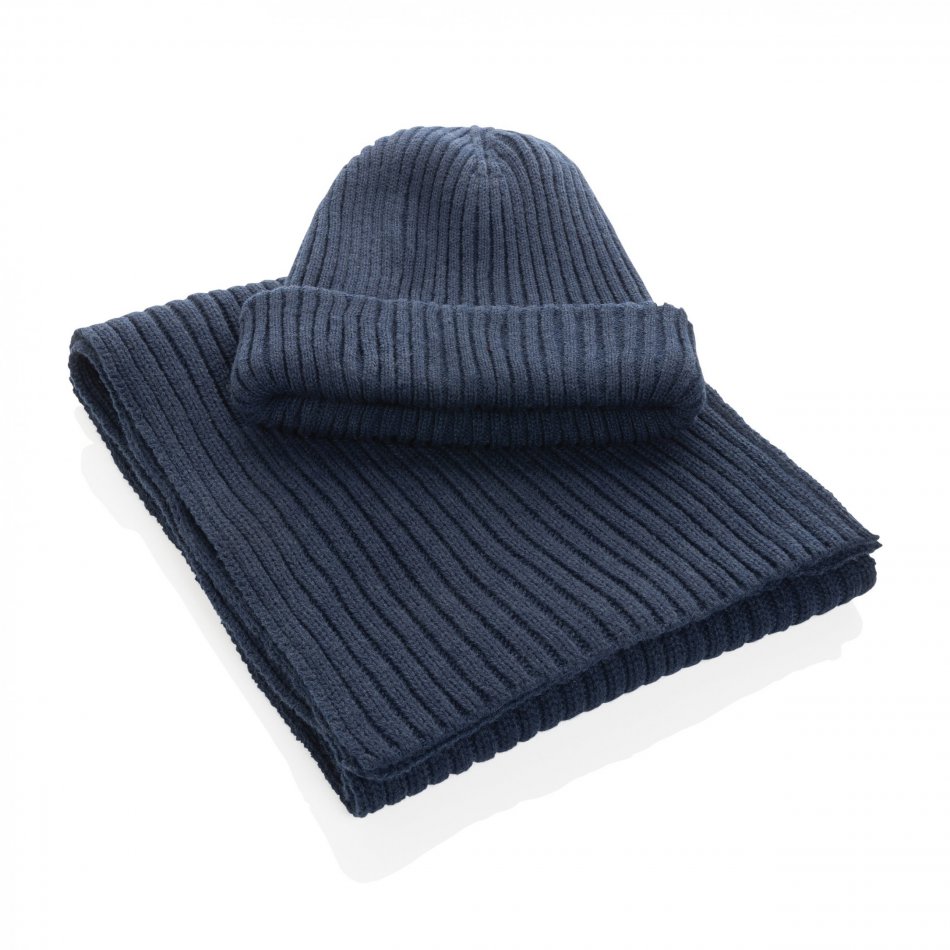 Polylana® dubbel gebreide sjaal 180x25cm donkerblauw