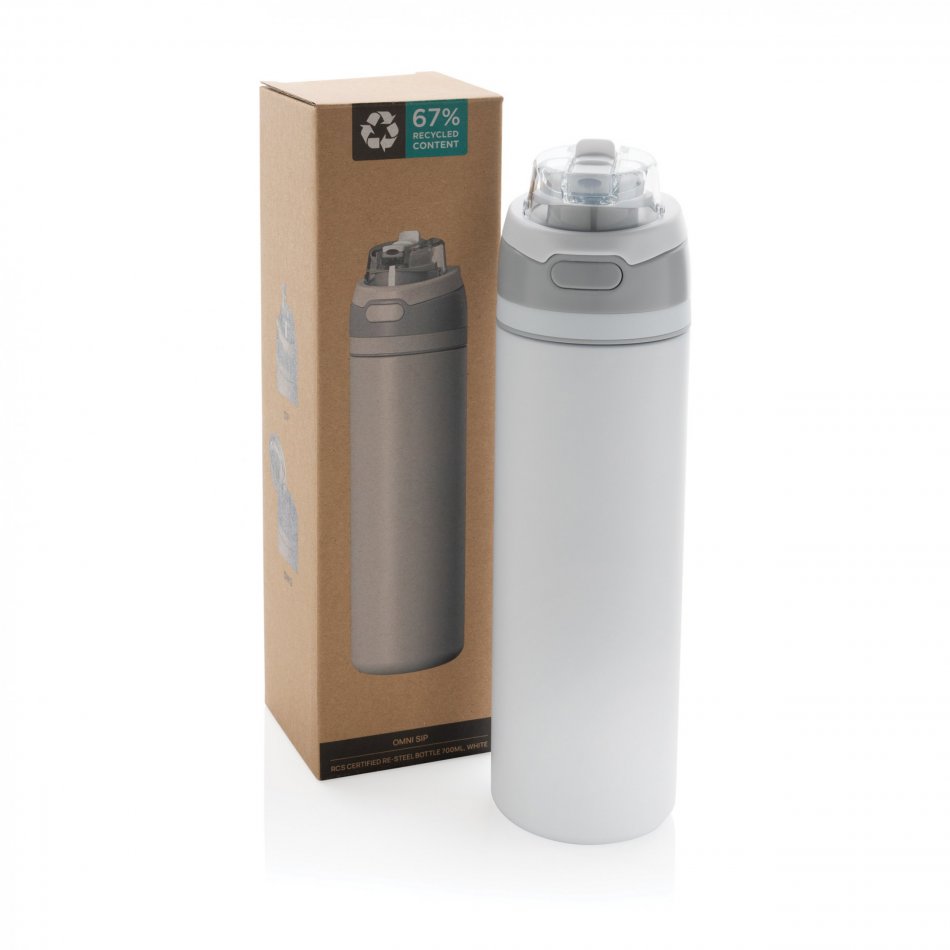 Omni Sip RCS Recycled RVS waterfles 700ML wit