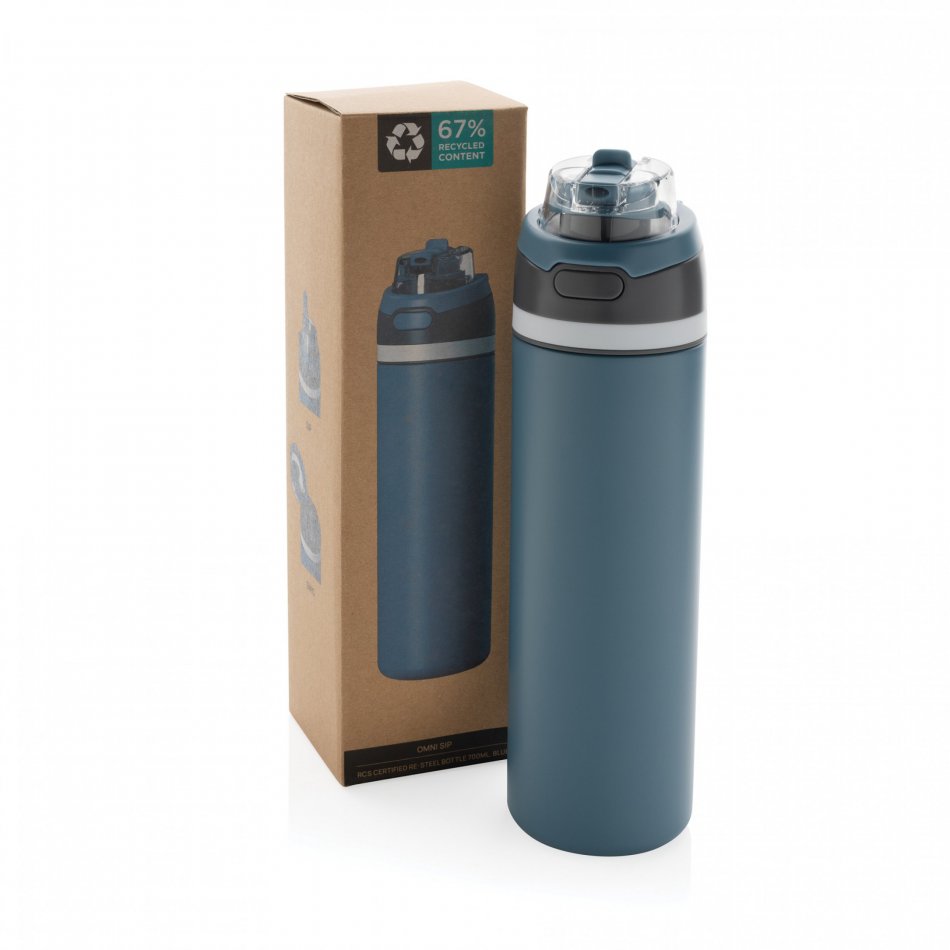 Omni Sip RCS Recycled RVS waterfles 700ML blauw