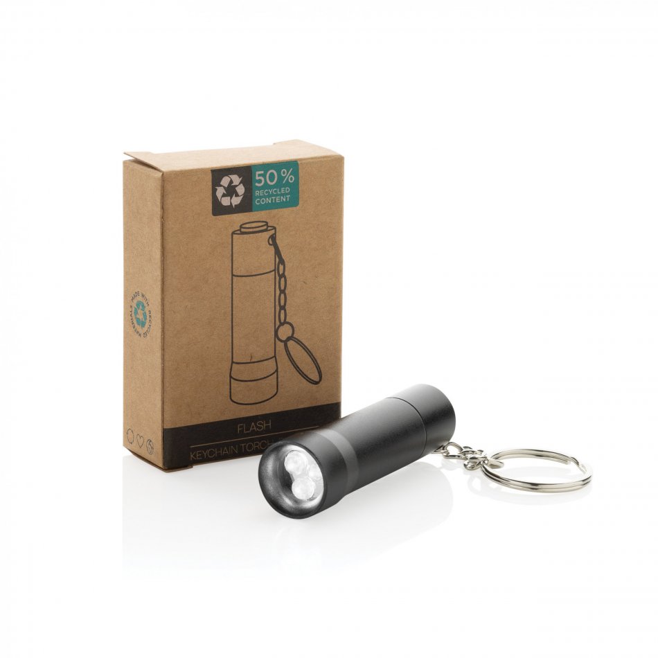 Flash RCS gerecycled aluminium sleutelhanger zaklamp zwart