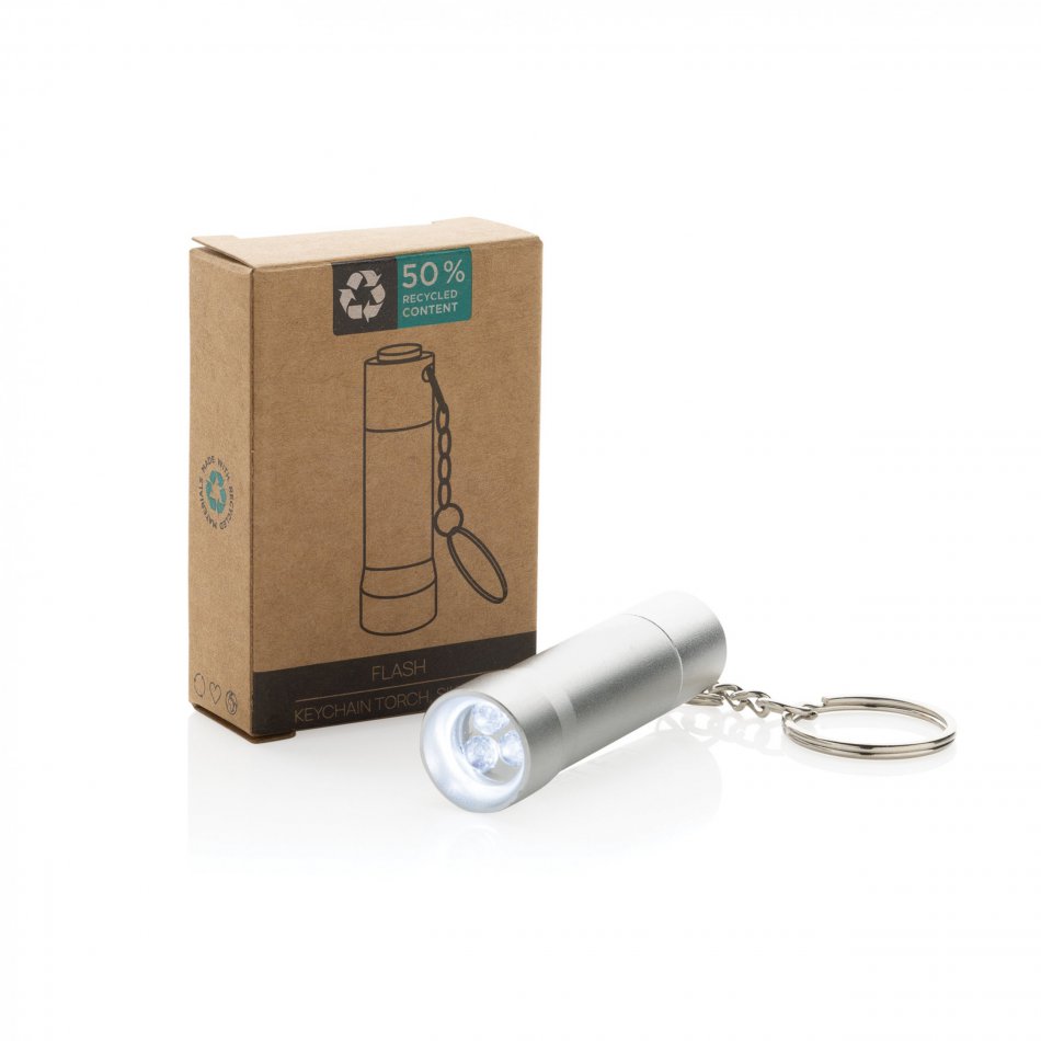 Flash RCS gerecycled aluminium sleutelhanger zaklamp grijs