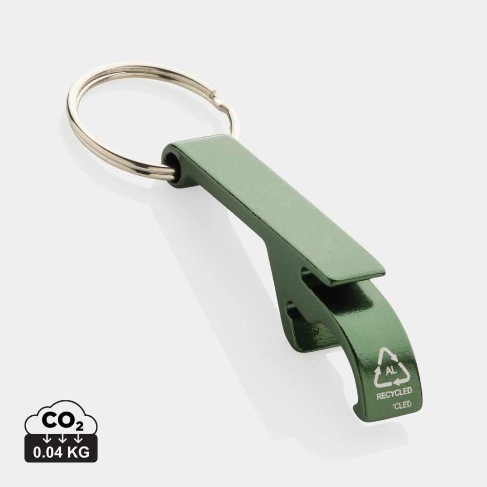 RCS fles- en blikopener van gerecycled aluminium groen