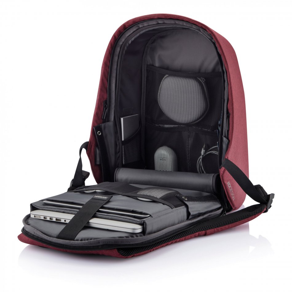 Bobby Hero Regular, anti-diefstal rugzak rood, zwart