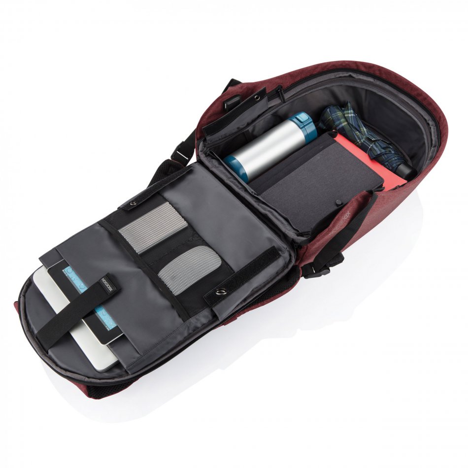Bobby Hero Small, anti-diefstal rugzak rood, zwart