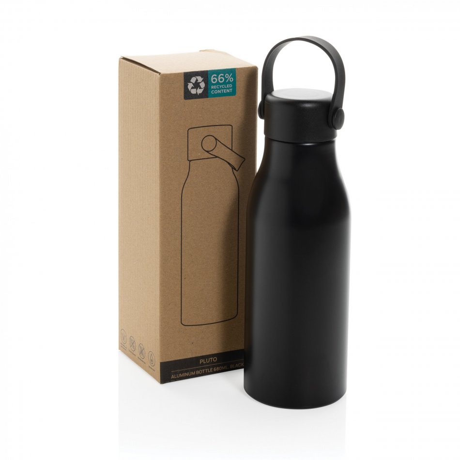 Pluto RCS gecert. recycled alu. waterfles 680ml zwart