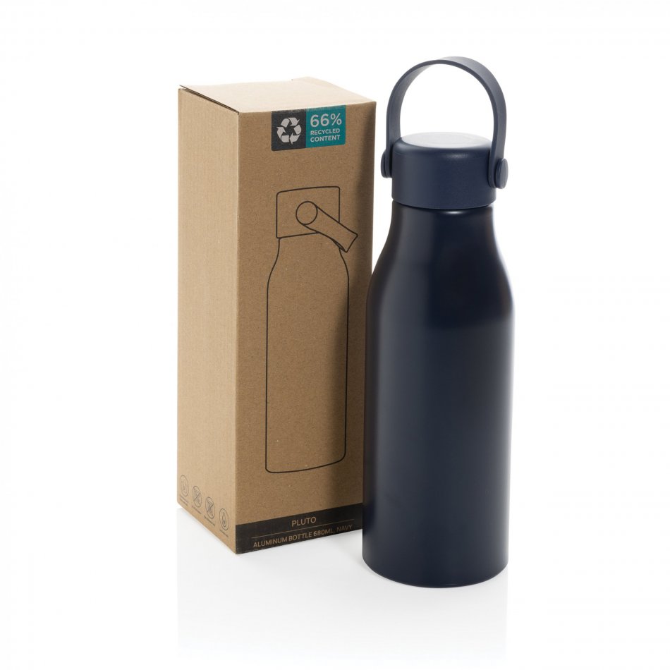 Pluto RCS gecert. recycled alu. waterfles 680ml donkerblauw