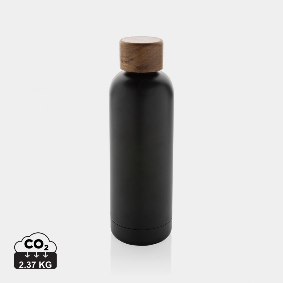 Wood RCS-gecert.e gerecycled rvs vacuümfles zwart
