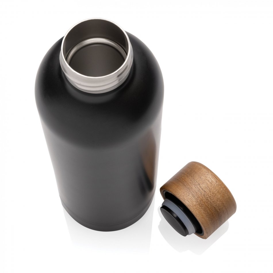 Wood RCS-gecert.e gerecycled rvs vacuümfles zwart