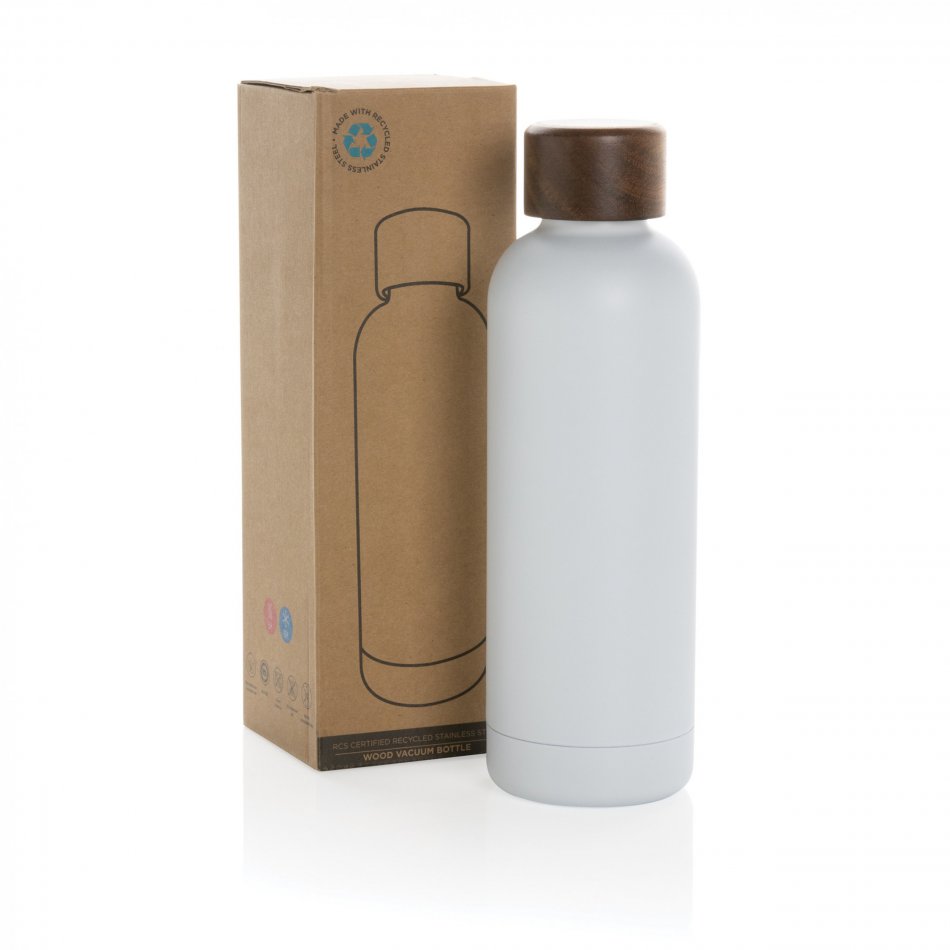 Wood RCS-gecert.e gerecycled rvs vacuümfles wit