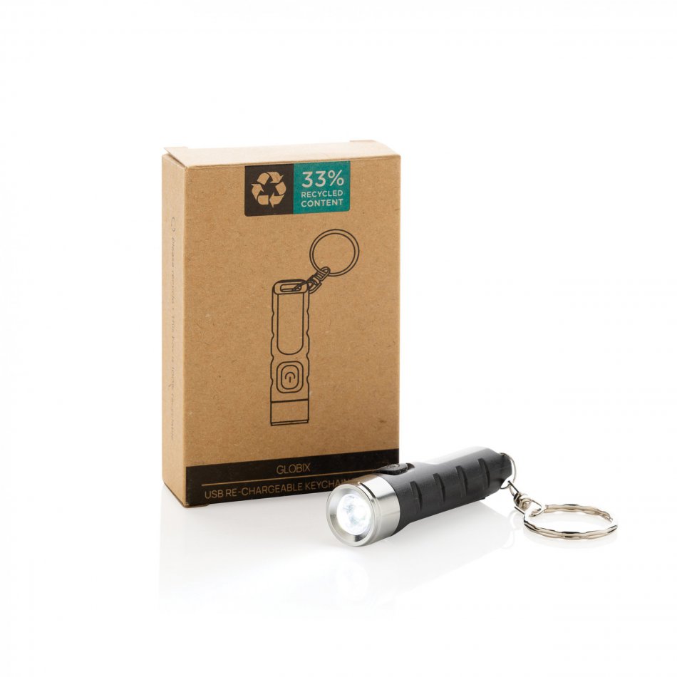Globix RCS gerecycled plastic USB oplaadbare zaklamp zwart