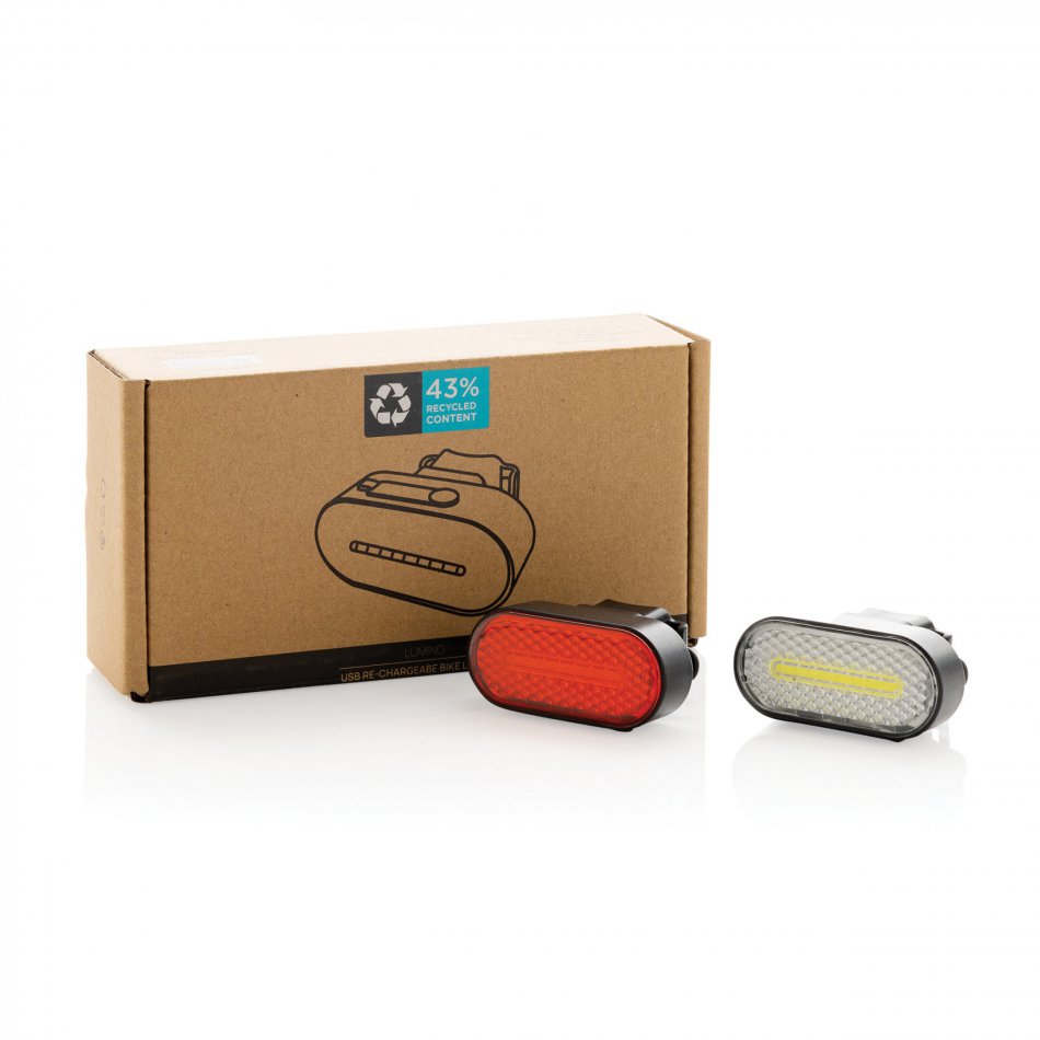 Lumino RCS rplastic USB-oplaadbare fietslamp set zwart