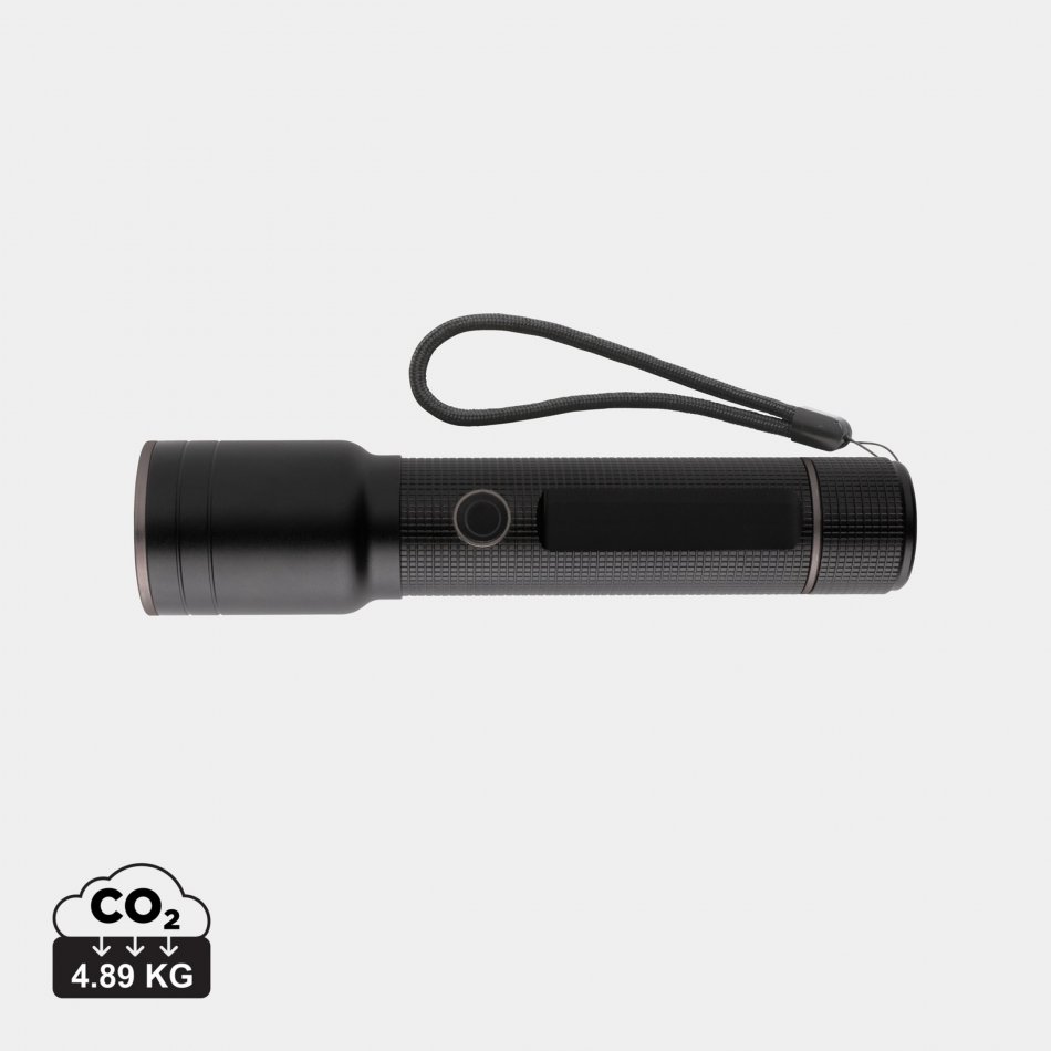RCS gerecycled aluminium heavy duty USB-opl. zaklamp zwart