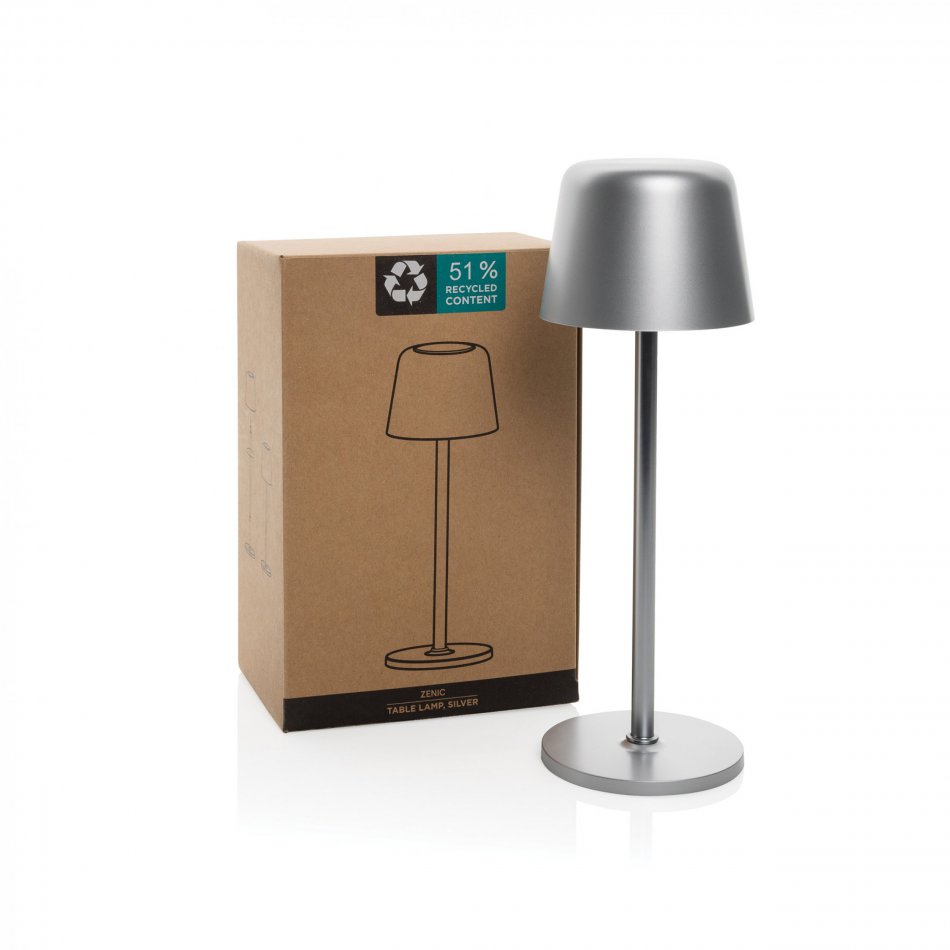 Zenic RCS gerecyclede plastic USB opl. tafellamp zilver