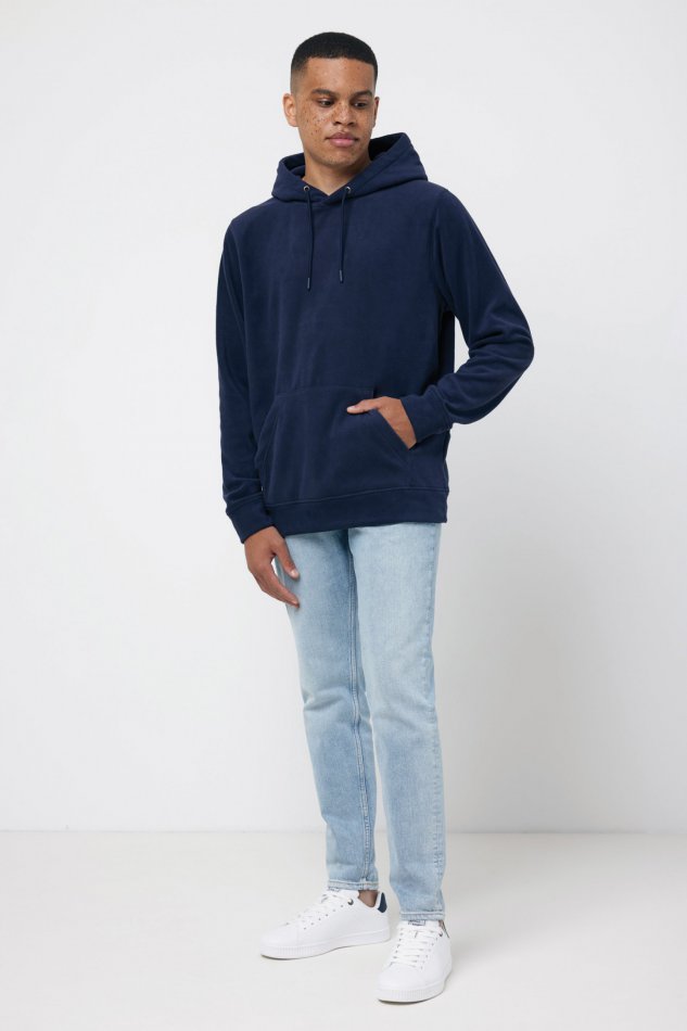 Trivor gerec. polyester fleece hoodie donkerblauw